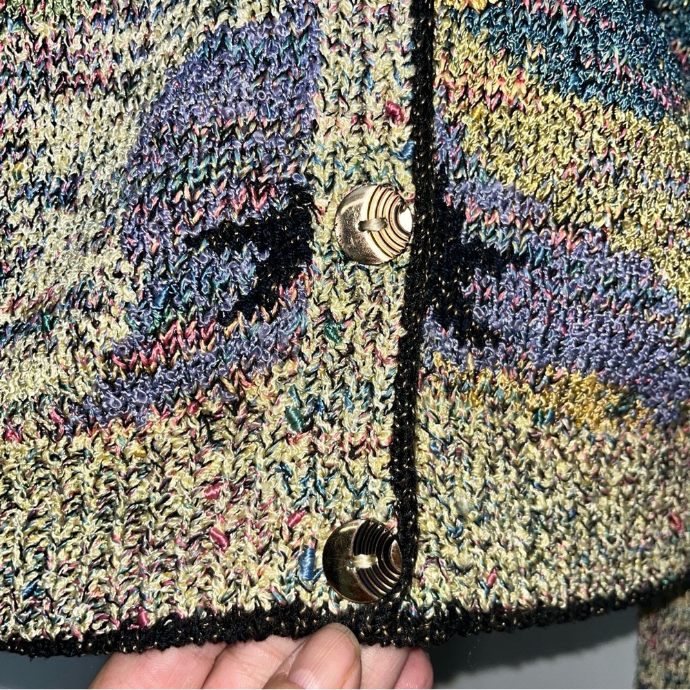Vintage 90’s South Cotton Hand Knit Cardigan Sweater Heavy Multi Color Knit - Picture 7 of 12